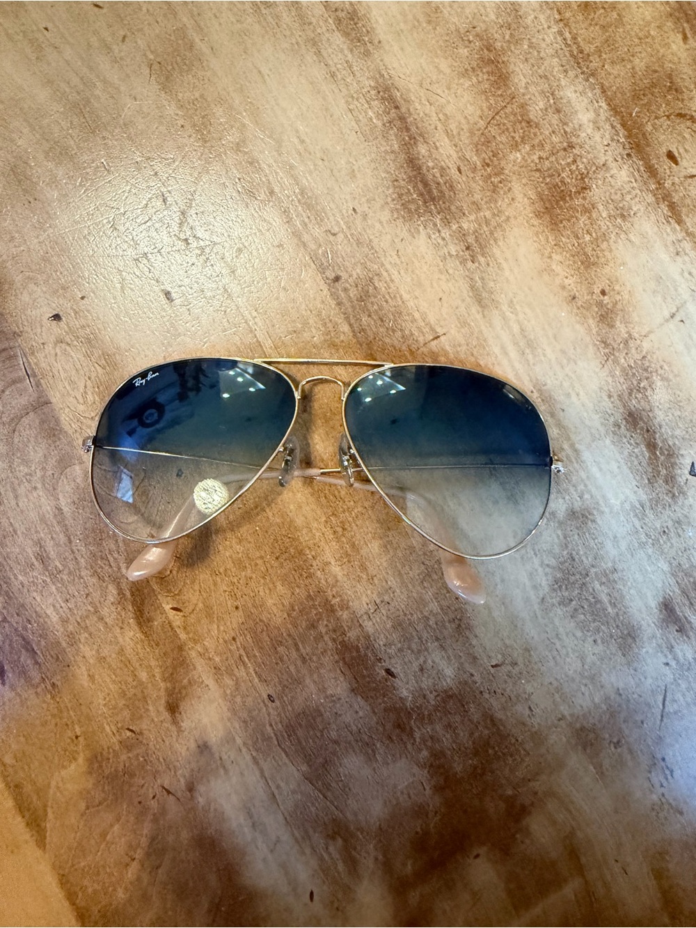 Ray-Ban Gold Frame Aviator Sunglasses with Blue Gradient Lenses